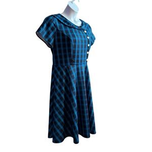Retro Blue Checkered Midi Dress XL
